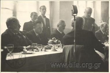 Ioannis Metaxas, Theodoros Tourkovasilis, Konstantinos Kotzias and cabinet members at a dinner