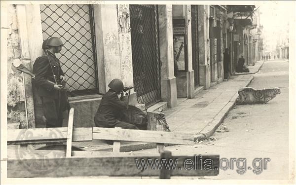 December rioting. Gendarmerie in the streets during the hostilites
