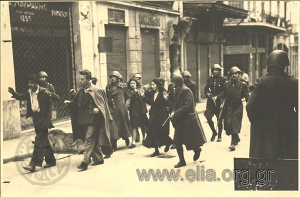 Dekemvriana (December clashes). EPON members with a city police escort