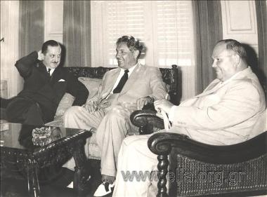 Russian Minister of Foreign Affairs Sepilof with Evangelos Averof and the Russina Ambassador.