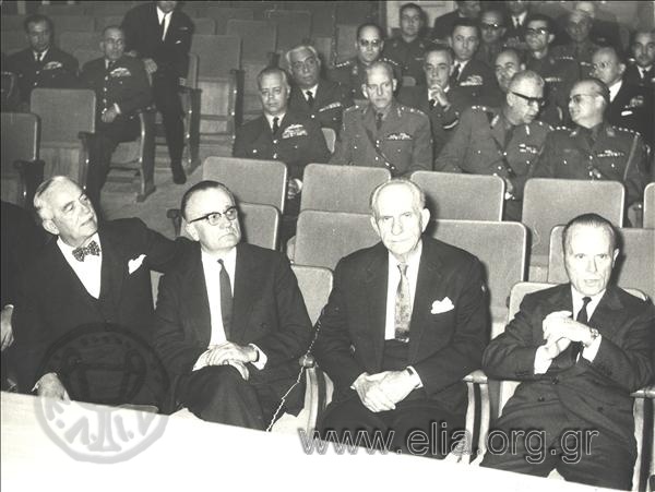 Three Georges: Athanasiadis Novas, Mavros and Papandreou together with Sofoklis Venizelos at an army review (?).