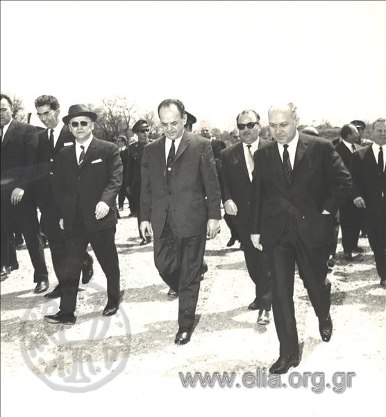 Arrival of Prime Minister  Georgios Papadopoulos for the foundation stone laying ceremony of a steam-electric power plant of DEI (Public Electricity Board)