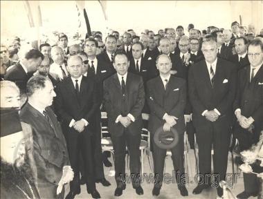Prime Minister Georgios Papadopoulos and members of the government laying the cornerstone of the steam-electricity plant of DEI (Public Power Corporation).