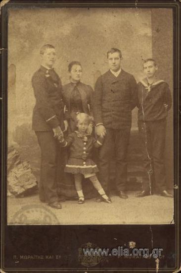 Queen Olga with Princes Georgios, Konstantinos, Nikolaos and Andreas.