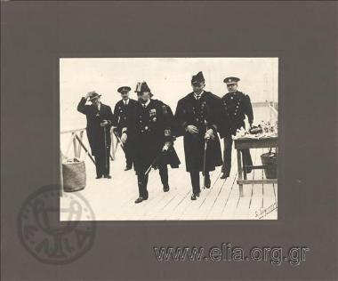 Minister  of Marine Affairs Sofoklis Dousmanis on a visit to a French battleship
