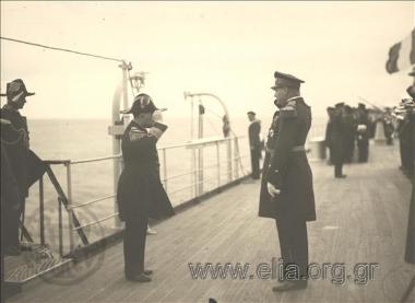 Minister  of Marine Affairs Sofoklis Dousmanis on a visit to a French battleship