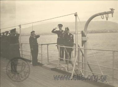 Minister  of Marine Affairs Sofoklis Dousmanis on a visit to a French battleship