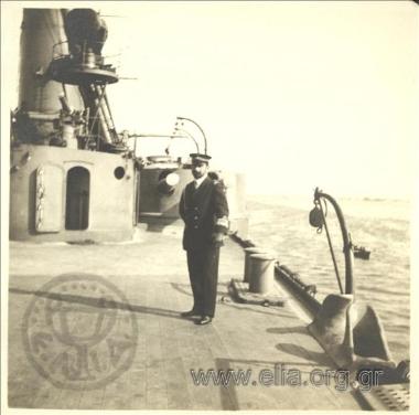 Sofoklis Dousmanis (Naval Lieutenant commander) on board Batteship Averof