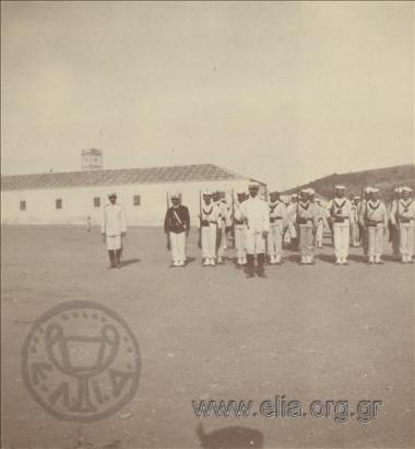 Naval office cadets carrying out exercises in a drill at the Naval Academy (Training Lead-in)