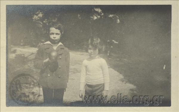 Nikolas Kalas (1907-1988) as a child with a friend in the National Gardens.