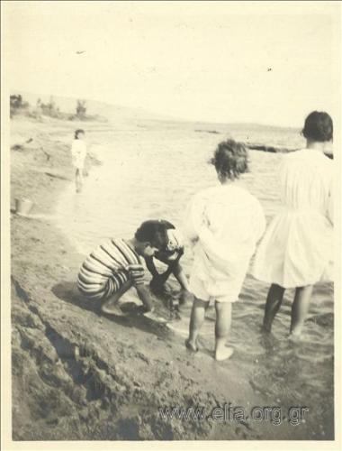 Nikolas Kalas (1907-1988) as a child in Palaio Faliro playing on the sand