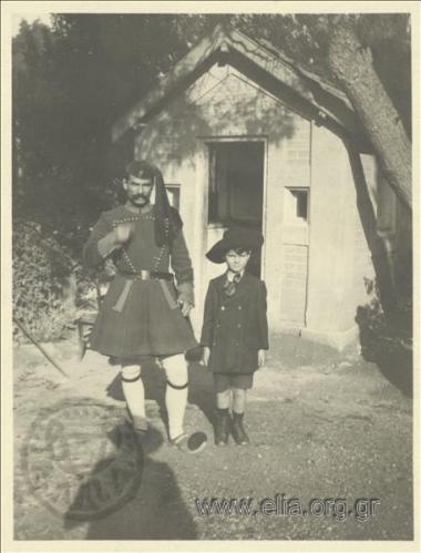 Nikolas Kalas (1907-1988) as a child with evzone in the National Garden.