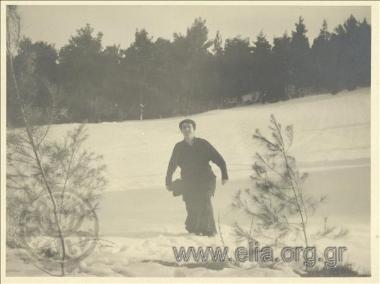 Nikolas Kalas' mother (1907-1988), Roza, in the snow.