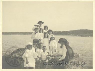 Group portrait of children by the sea, Rafina.