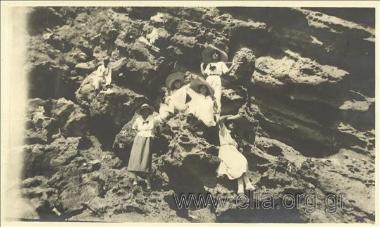 Excursionists  on some rocks
