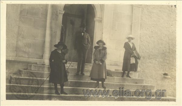 Excursionists  at the steps of the Monastery of Penteli (?)