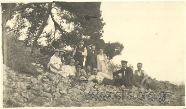 Excursionists  in a forest on the island