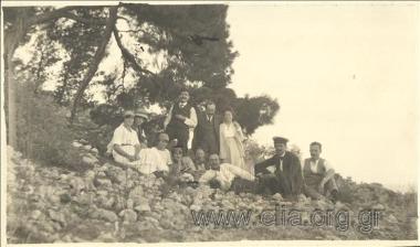 Excursionists  in a forest on the island