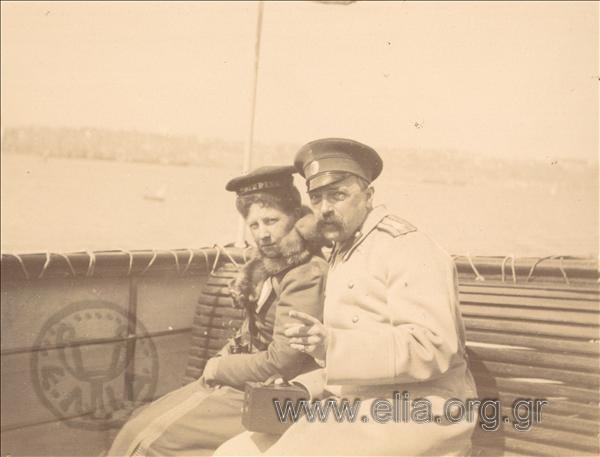 Grand Duke George Michailovits of Russia and Grand Duchess Maria on board vessel Amphitrite on their voyage from Sevastoupolis to Piraeus