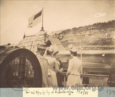 Queen Olga talking with ladies from Sevastopol on the deck of the royal cabin cruiser 