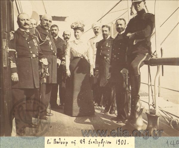 The Grand Duchess Olga and the Grand Duke Georgios  Mikhailovich with staff members of 