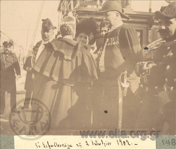 Princesses and crew members of Amfitriti on the ship's deck