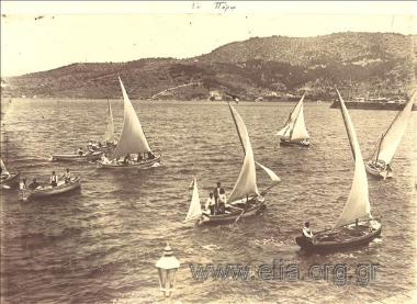 Sailboats at the gulf of the island.