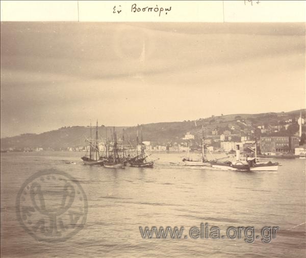 Small boats crossing the Bosphorus.