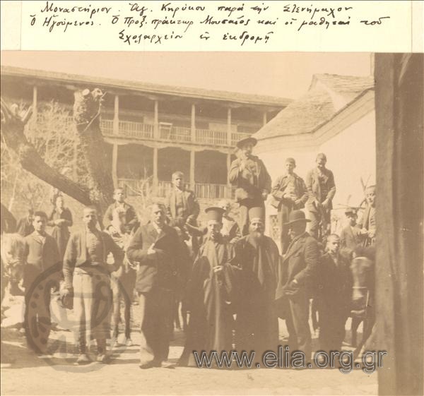 The Abbot of the Monastery of St. Kirikos, Greek  Consul Mousaios (second from the right) and schoolchildren on an excursion to the Monastery