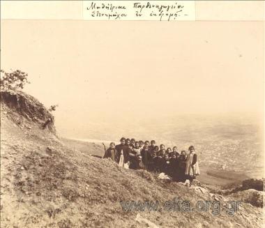 Female students of the Stenimachos School for Girls during an excursion