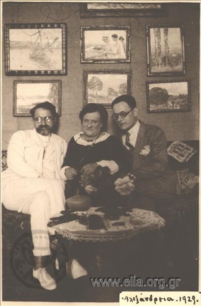 Thaleia Flora Karavia (Siatista 1871-Athens 1960), her husband and a friend, at their house