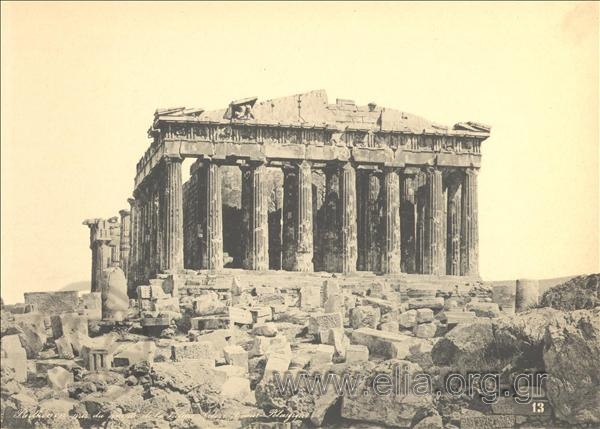 The Parthenon from the Wingless Victory Temple and Pelasgian Wall.