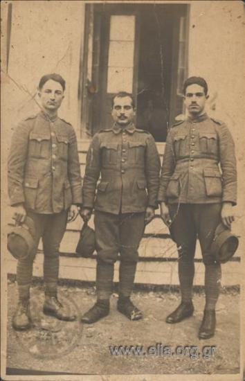Portrait of a soldier and two non-commissioned officers (sergeants).