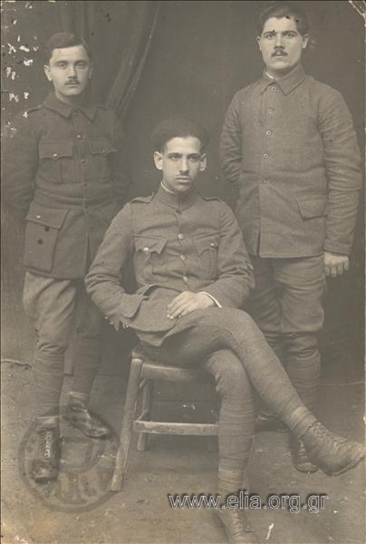Portrait of three army soldiers