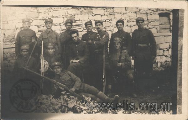 Group portrait of military officer s and soldiers.