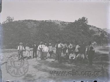 A group of friends at the bottom of the Marathon Lake.
