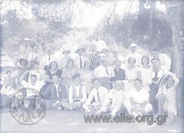 Camp of the walking Association. A group portrait of the members at a moment of euphoria. Georgios Vafiadakis is first from the right.