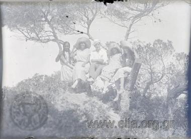 Camp of the walking Association. Georgios Vafiadakis among young ladies of the association.