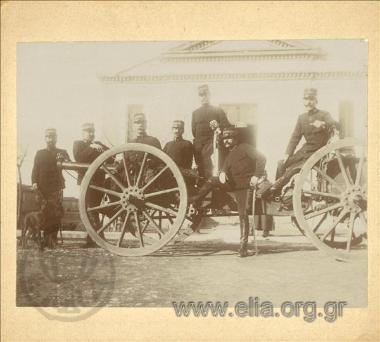 Officers outside the Athens Artillery Barracks