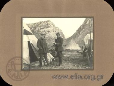 Artillery Colonel Leonidas Paraskevopoulos is briefed by a captain at the Artillery camp off Bizani