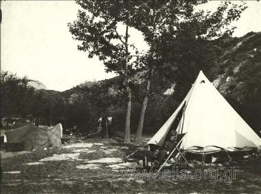Greek troops barrack , the tent of a superior officer.