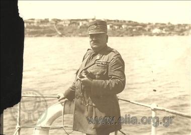 Leonidas Paraskevopoulos on board vessel Lemnos - arriving in his capacity as commander-in-chief of the Greek  army
