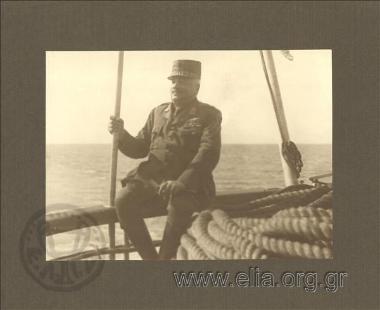 Leonidas Paraskevopoulos on board vessel Lemnos - arriving in his capacity as commander-in-chief of the Greek  occupation army