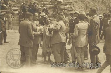 Eva Palmer and Angelos Sikelianos accepting congratulations on the Delphic Festivals.