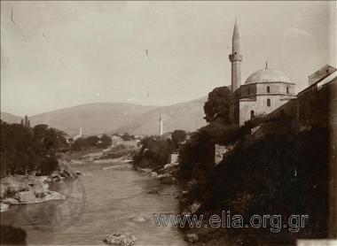 Mehmed-pasha mosque on the left bank of the River Neretva.