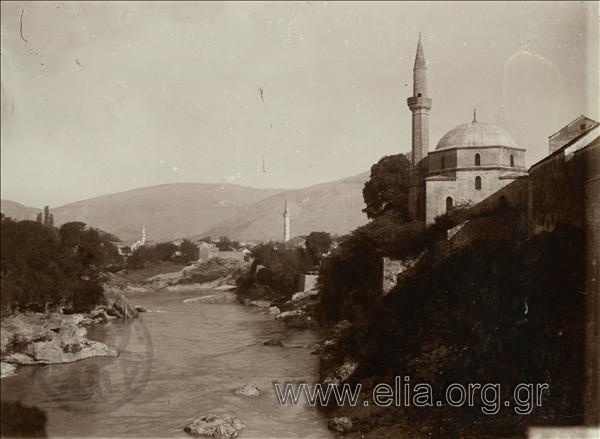 Mehmed-pasha mosque on the left bank of the River Neretva.