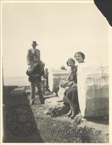 Stefanos G. Streit with company at the Temple of Poseidon at Sounion.