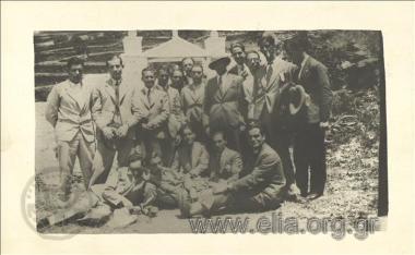 Stefanos G. Streit with a company of young men in a garden.
