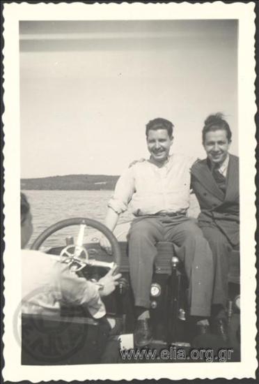 Stefanos G. Streit and young man in a speedboat.