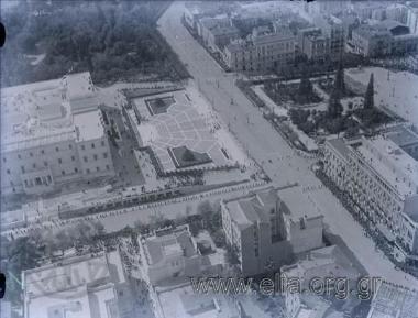 The Parliament, Amalias Avenue and Syntagma Square, aerial photograph.